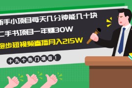 （1956期）新手小项目每天几分钟赚几十块+二手书项目年赚30W+跑步短视频直播月入215W