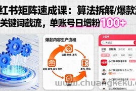 （16231期）小红书矩阵起号速成课：算法拆解/爆款流水线/关键词截流 单账号日增粉100+