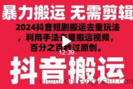 2024最新抖音搬运技术，抖音短剧视频去重，手法搬运，利用工具去重，达到秒过原创的效果【揭秘】