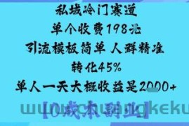 私域冷门赛道:单个收费198米引流模板简单人群精准转化45%单人一天大概收益是1k+