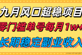 九月风口项目，支付宝分成代运营，长期稳定收入，零门槛单号每月1w＋