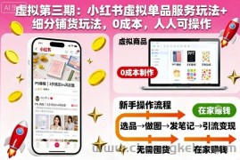 虚拟第三期：小红书虚拟单品服务玩法+细分铺货玩法，0成本，人人可操作