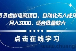 最新拼多多虚拟电商项目，自动化无人成交，单店月入3000，适合批量放大