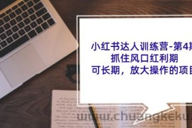 小红书达人训练营第4期：抓住风口红利期，可长期，放大操作的项目