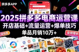 （16018期）2025拼多多电商运营课：开店基础+流量运营+爆单技巧，单品月销10万+
