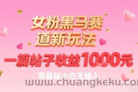 女粉黑马赛道新玩法，一篇帖子收益1k，零基础小白无脑入非常适合