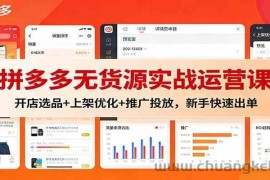 拼多多无货源实战运营课：开店选品+上架优化+推广投放，新手快速出单