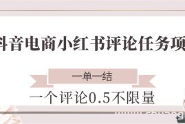 抖音电商小红书评论任务项目，一个评论0.5，一单一结 不限量