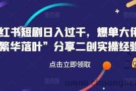 小红书短剧日入过千，爆单大佬“繁华落叶”分享二创实操经验