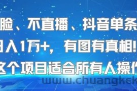 不露脸、不直播、抖音单条视频日入1W+，有图有真相！这个项目适合所有人操作