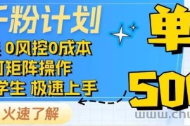 抖音千粉计划，日入500+，包落地，当日拿成果