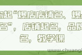 教你起“爆店店铺名、爆品品牌名”，店铺起名，品牌起名，教学课