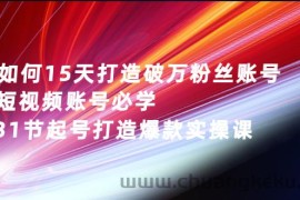 （2656期）如何15天打造破万粉丝账号：短视频账号必学，31节起号打造爆款实操课