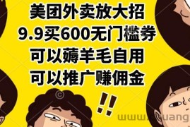 （15352期）美团外卖放大招，9.9买600无门槛券，可以薅羊毛自用，可以推广赚佣金