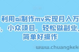 利用ai制作mv实现月入万+，小众项目，轻松做副业，简单好操作【揭秘】