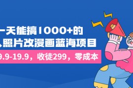 （6776期）一天能搞1000+的，真人照片改漫画蓝海项目，一单9.9-19.9，收徒299，零成本