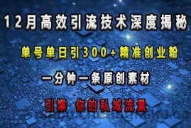 最新高效引流技术深度揭秘 ，单号单日引300+精准创业粉，一分钟一条原创素材，引爆你的私域流量