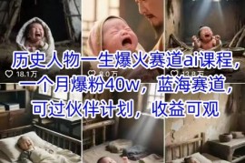 历史人物一生爆火赛道ai课程，一个月爆粉40w，蓝海赛道，可过伙伴计划，收益可观
