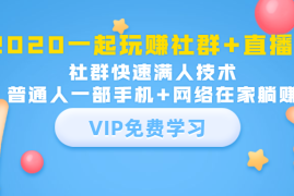 （1393期）2020一起玩赚社群+直播：社群快速满人技术，普通人一部手机+网络在家躺赚