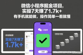 微信小程序掘金项目，实操7天賺了1.7k+，有手机就能做，操作简单一看就懂【揭秘】
