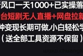 新风口一天1000+已实操落地购物平台短剧无人直播+网盘拉新+带货多种变现长期可做【揭秘】