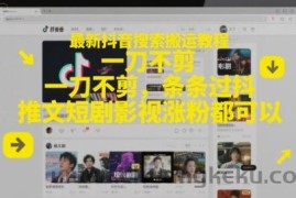 最新抖音搜索搬运教程，一刀不剪，条条过抖，推文短剧影视涨粉都可以