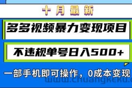 （13102期）十月最新多多视频暴力变现项目，不违规单号日入500+，一部手机即可操作…