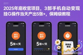 2025年底收官项目，3部手机自动变现，挂G操作当天产出5张+，保姆级教程【揭秘】