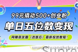 （15061期）99元撬动500+创业粉，单日五位数变现，网创朋友圈（改版后）最新投放教…