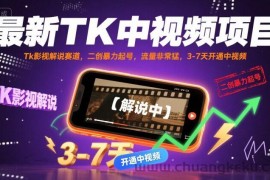 最新TK中视频项目，Tk影视解说赛道，搬运二创暴力起号，流量非常猛，3-7天开通中视频（更新）