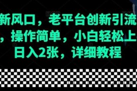 流量新风口，老平台创新引流隐藏玩法，操作简单，小白轻松上手，日入2张，详细教程