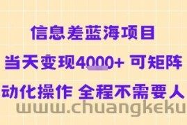 信息差蓝海项目当天变现多张 可矩阵自动化操作 全程不需要人工