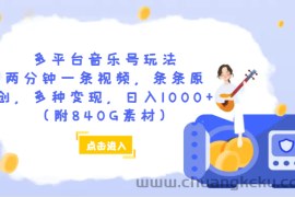 多平台音乐号玩法，两分钟一条视频，条条原创，多种变现，日入1000+（附840G素材）