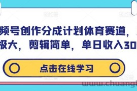 视频号创作分成计划体育赛道，流量极大，剪辑简单，单日收入300+